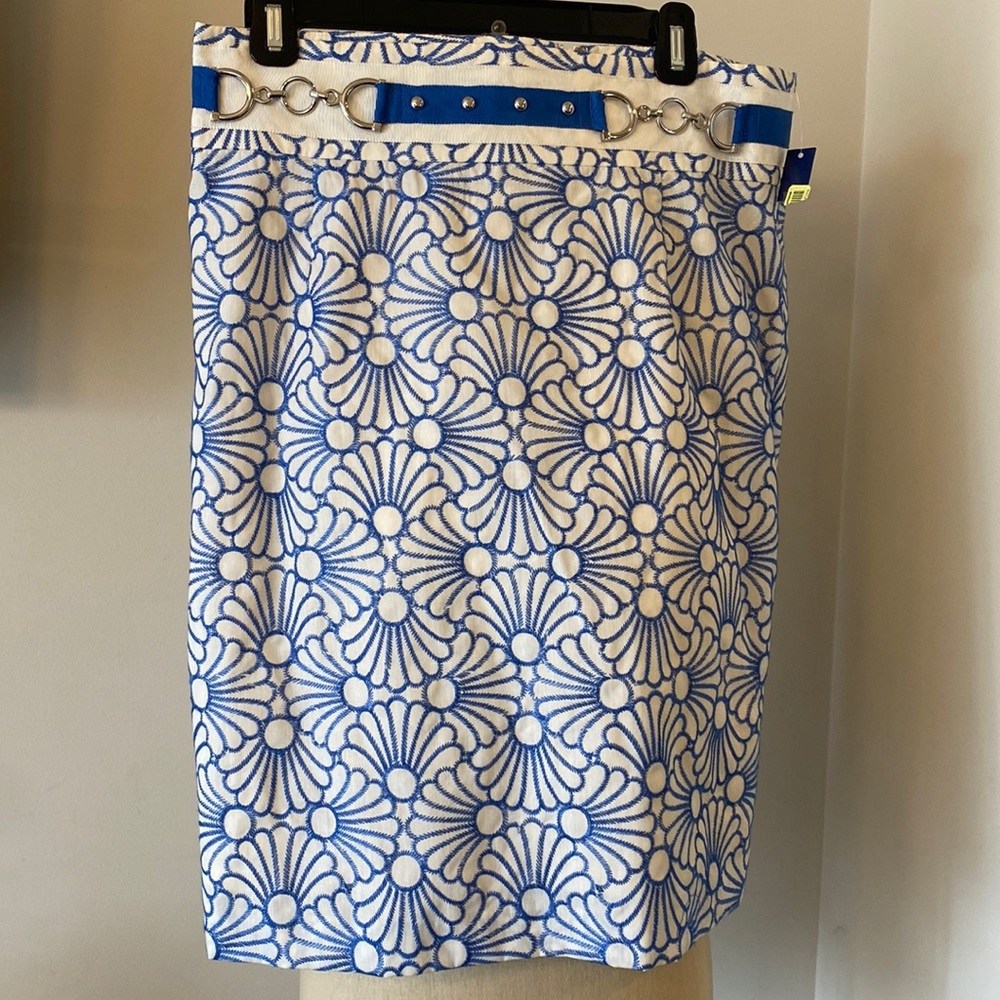 ANTONIO MELANI Blue and White Patterned Pencil Skirt